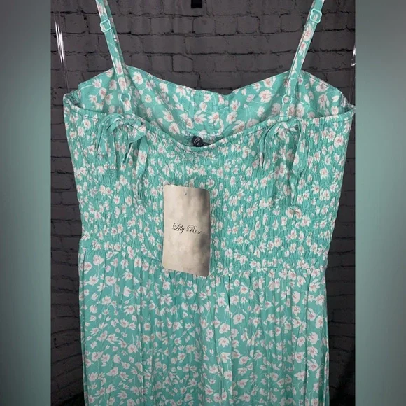 Lily Rose Women’s Medium Molded Cup Side Slit Midi Dress Green Floral- NWT - Picture 3 of 7